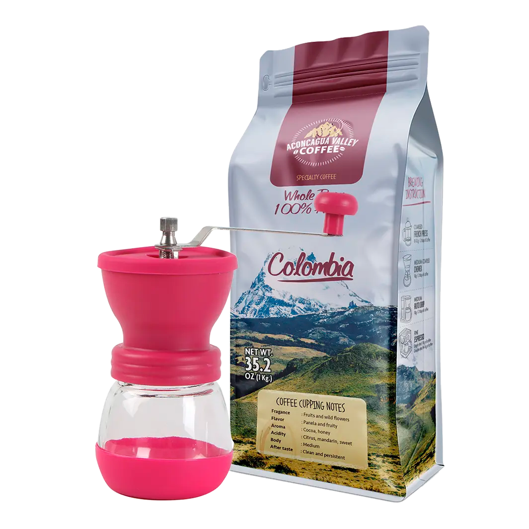 Pack 1 Kg Colombia Aconcagua Valley Coffee + Molinillo