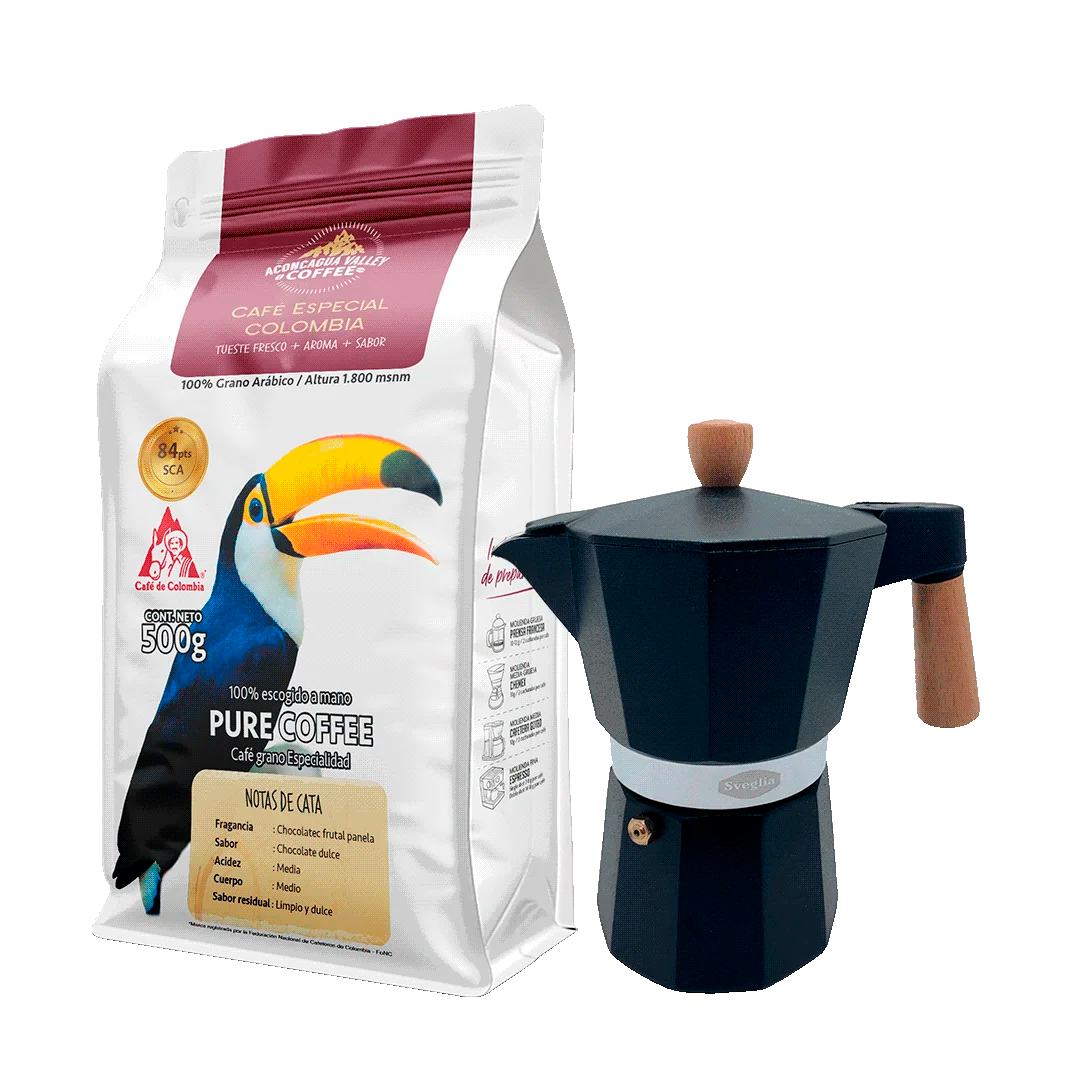 Moka 3 Tazas + 500g Café Molido