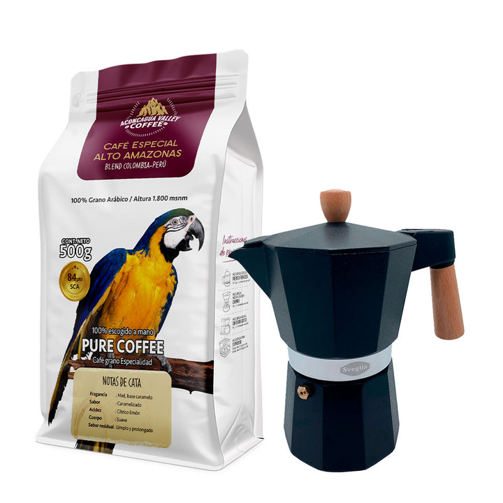 Moka 6 Tazas + 500g Café Molido