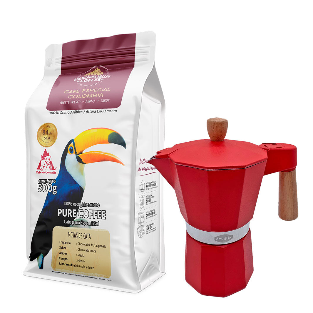 Moka 6 Tazas + 500g Café Molido